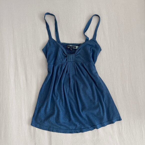 Vintage Y2K American Eagle Soft Girl Blue Bow Knot Babydoll Cami Tank Top - M - Picture 1 of 3
